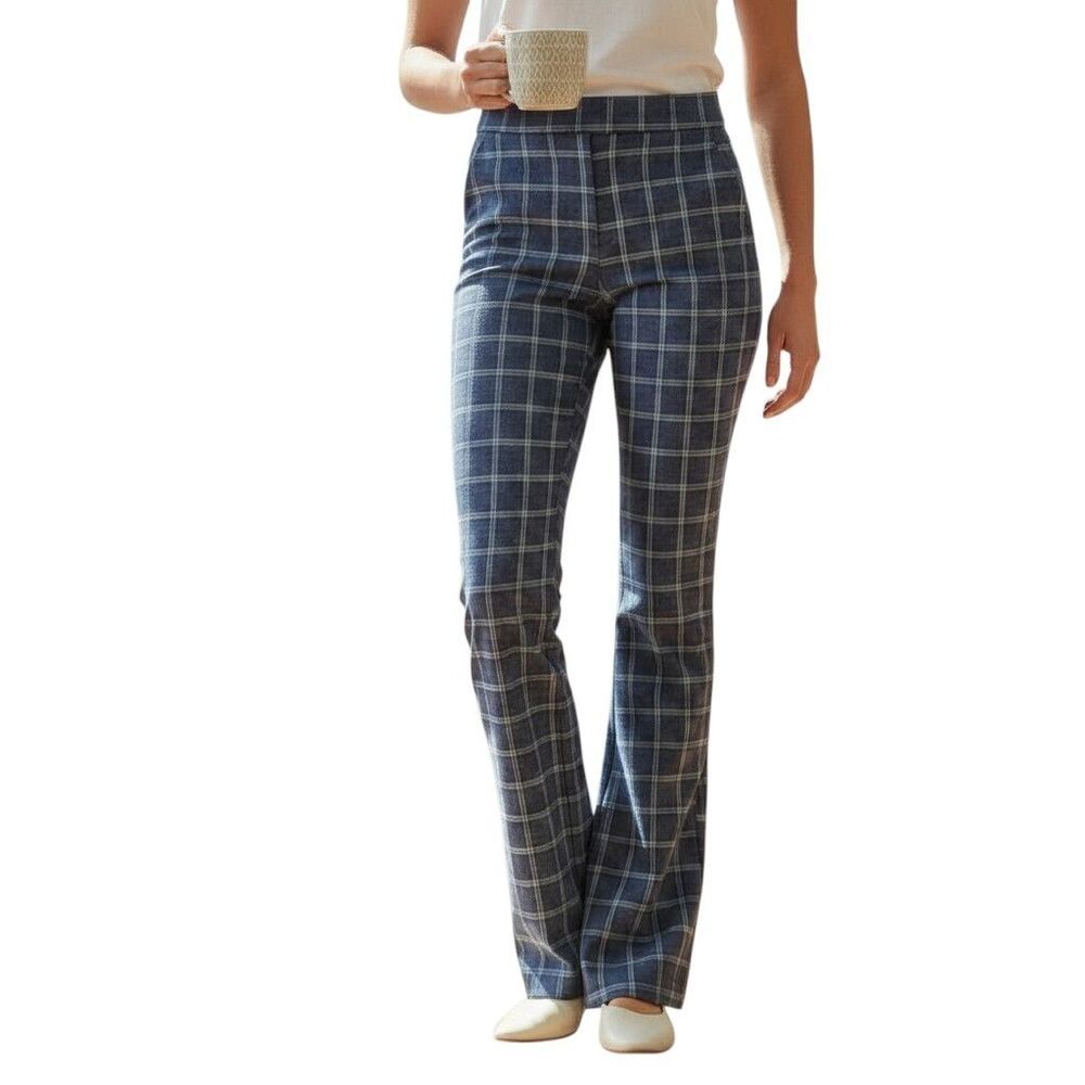 A New Day Plaid Pants Womens 6 Blue High Rise Flare Office Siren Chic